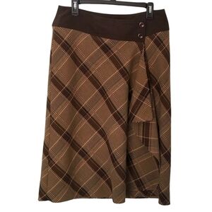 Vintage 90s Brown & Green Plaid Wool Blend Midi Skirt – Size Medium